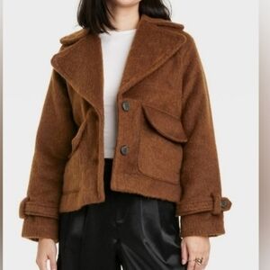 New A New Day Brown Fuzzy Short Jacket Small